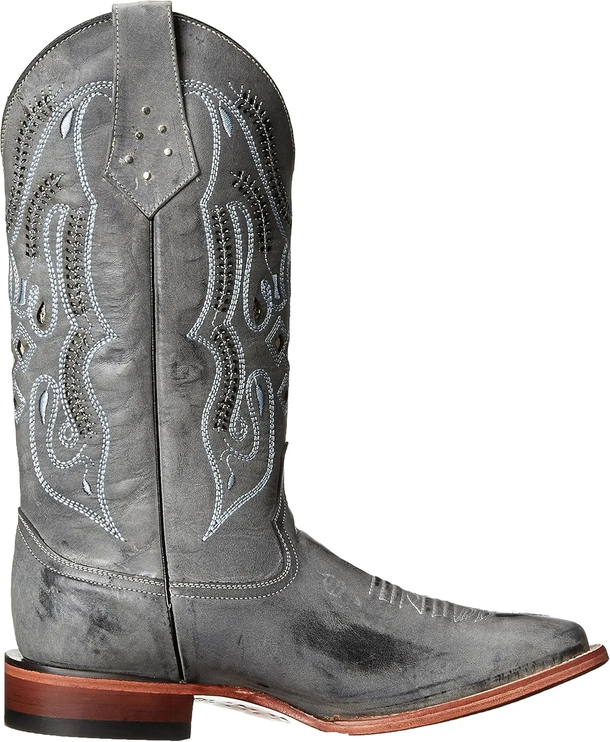 Mens Roughrider Embroidered Narrow Square Toe Casual Boots Mid Calf - Black