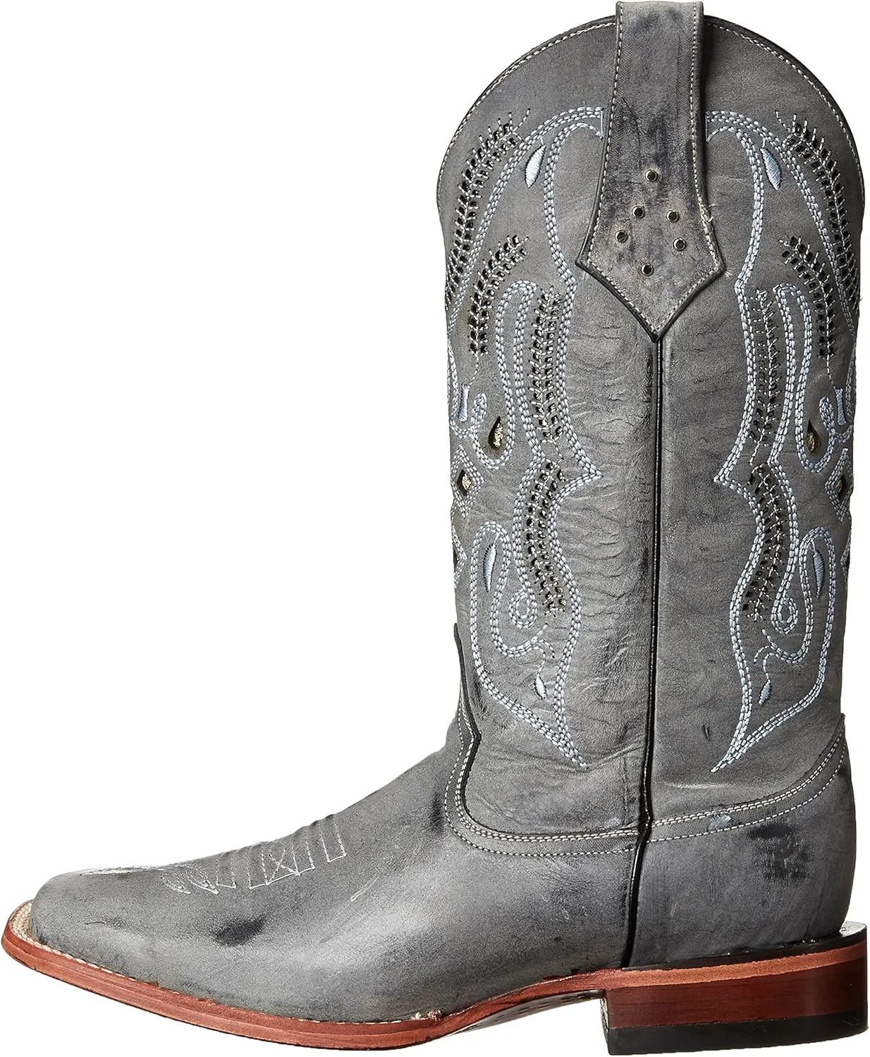Mens Roughrider Embroidered Narrow Square Toe Casual Boots Mid Calf - Black