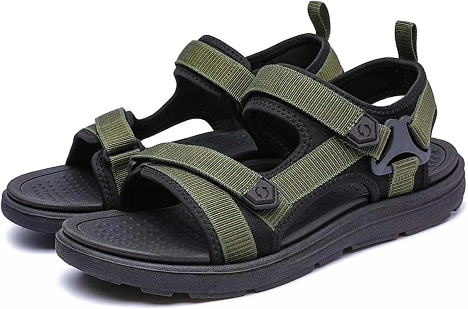 Men's Sandals Leather Sport Open Toes Sandals Casual Elastic Beach Slippers for Summer Men's Fisherman Sandal (Green, 9)