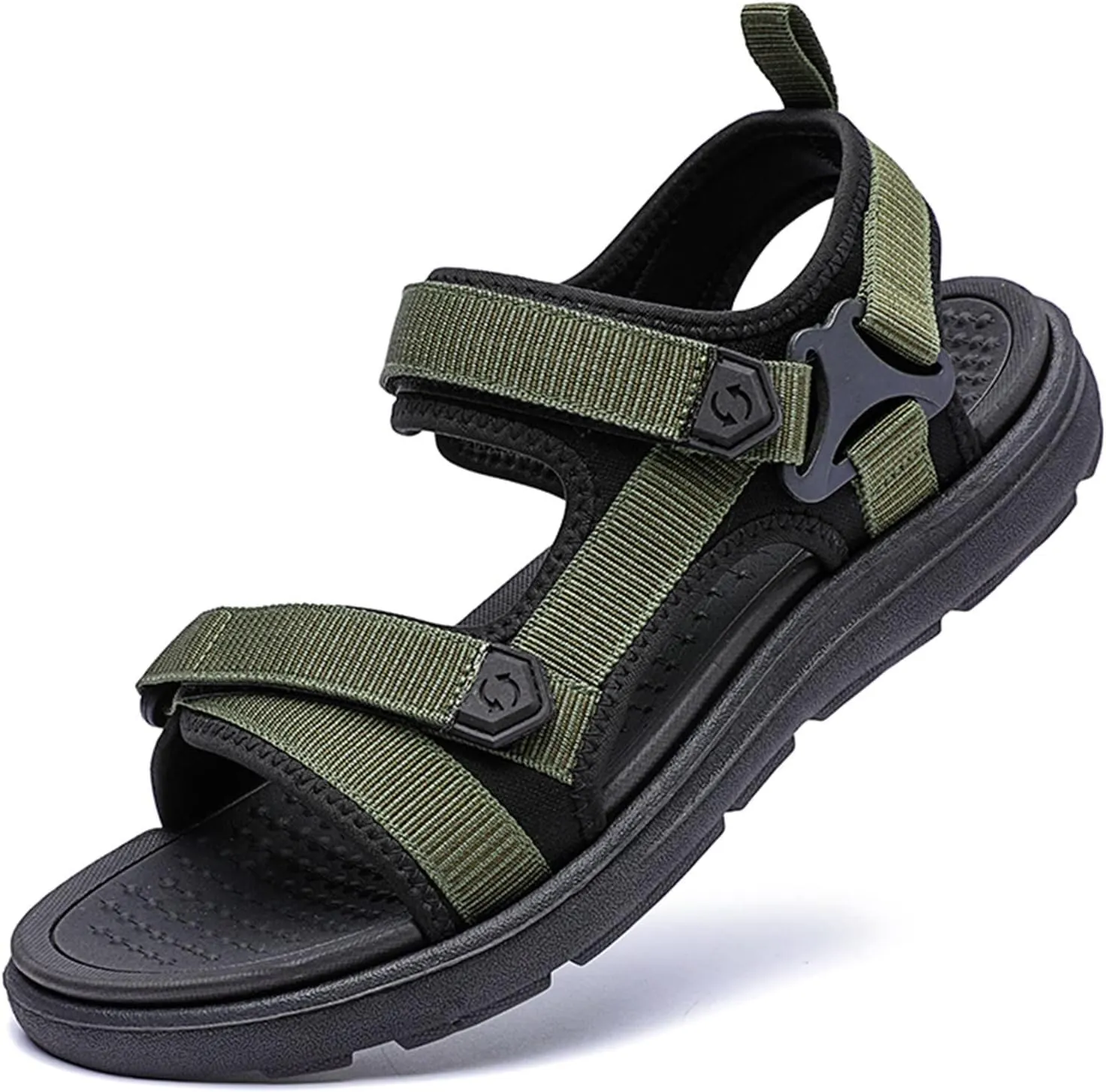 Men's Sandals Leather Sport Open Toes Sandals Casual Elastic Beach Slippers for Summer Men's Fisherman Sandal (Green, 9)