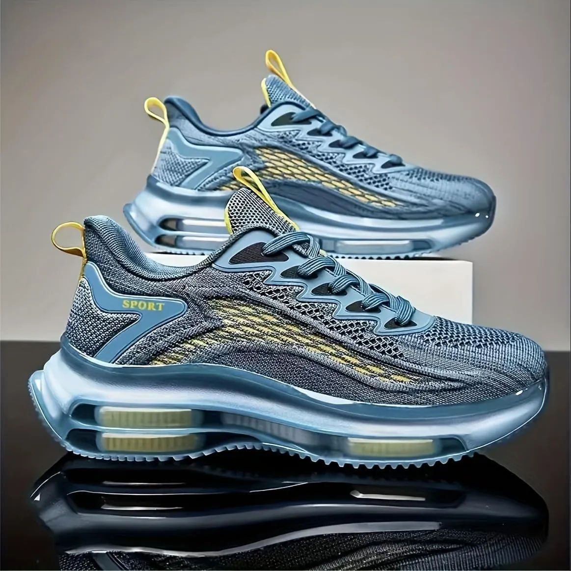 Men's Spring Summer Festival Comfortable Casual Double Air Cushion Shoes Cushioning Flyweave Mesh Sneakers