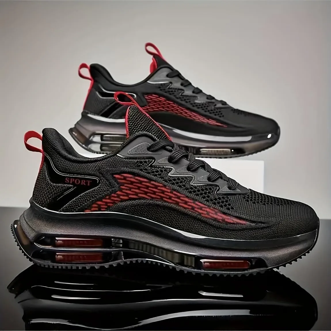 Men's Spring Summer Festival Comfortable Casual Double Air Cushion Shoes Cushioning Flyweave Mesh Sneakers