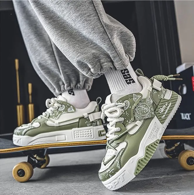 Men's Trendy Platform Lace-Up Sneakers for Walking, Jogging, and Casual Style