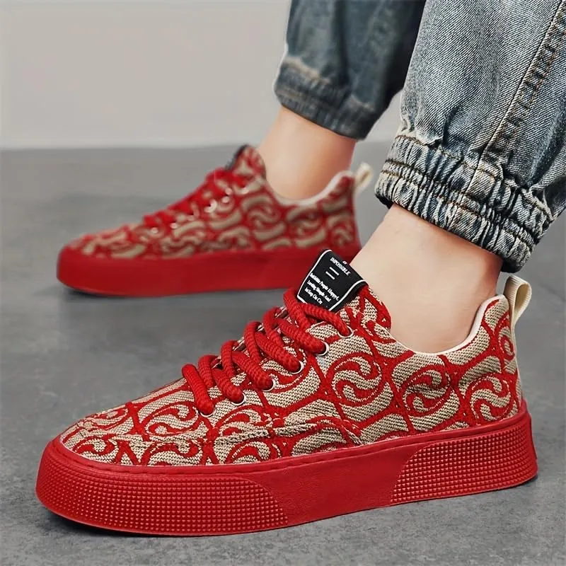 Men's Trendy Street Style Breathable Skateboard Shoes, Comfy Non Slip Lace Up EVA Sneakers for Men's Outdoor Activities