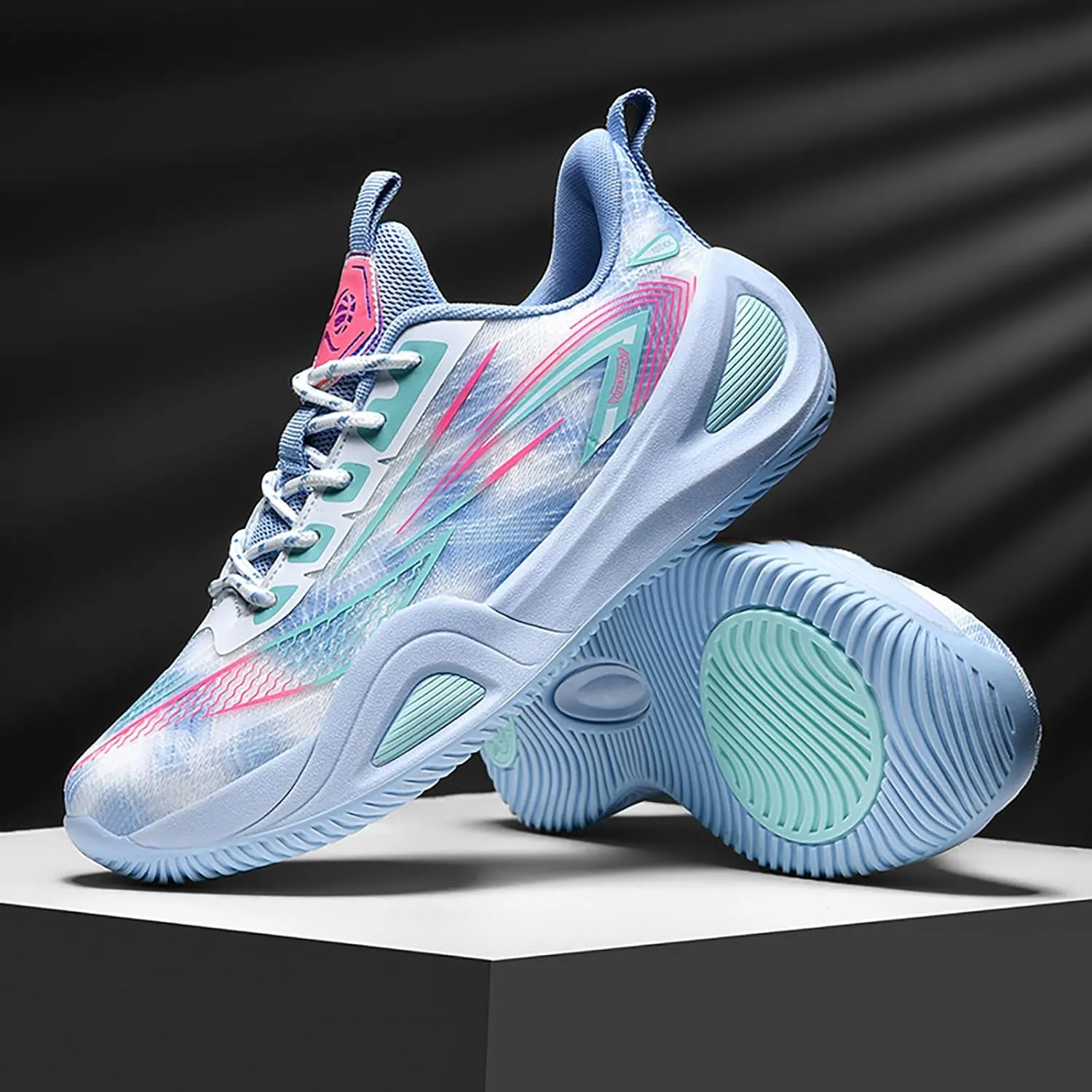 Men's Women's High-Top Basketball Shoes - Breathable Mesh with Cushioned Midsole & Non-Slip Rubber Outsole, Vibrant Split-Color Design Sport Shoes, Indoor/Outdoor Court Sneakers