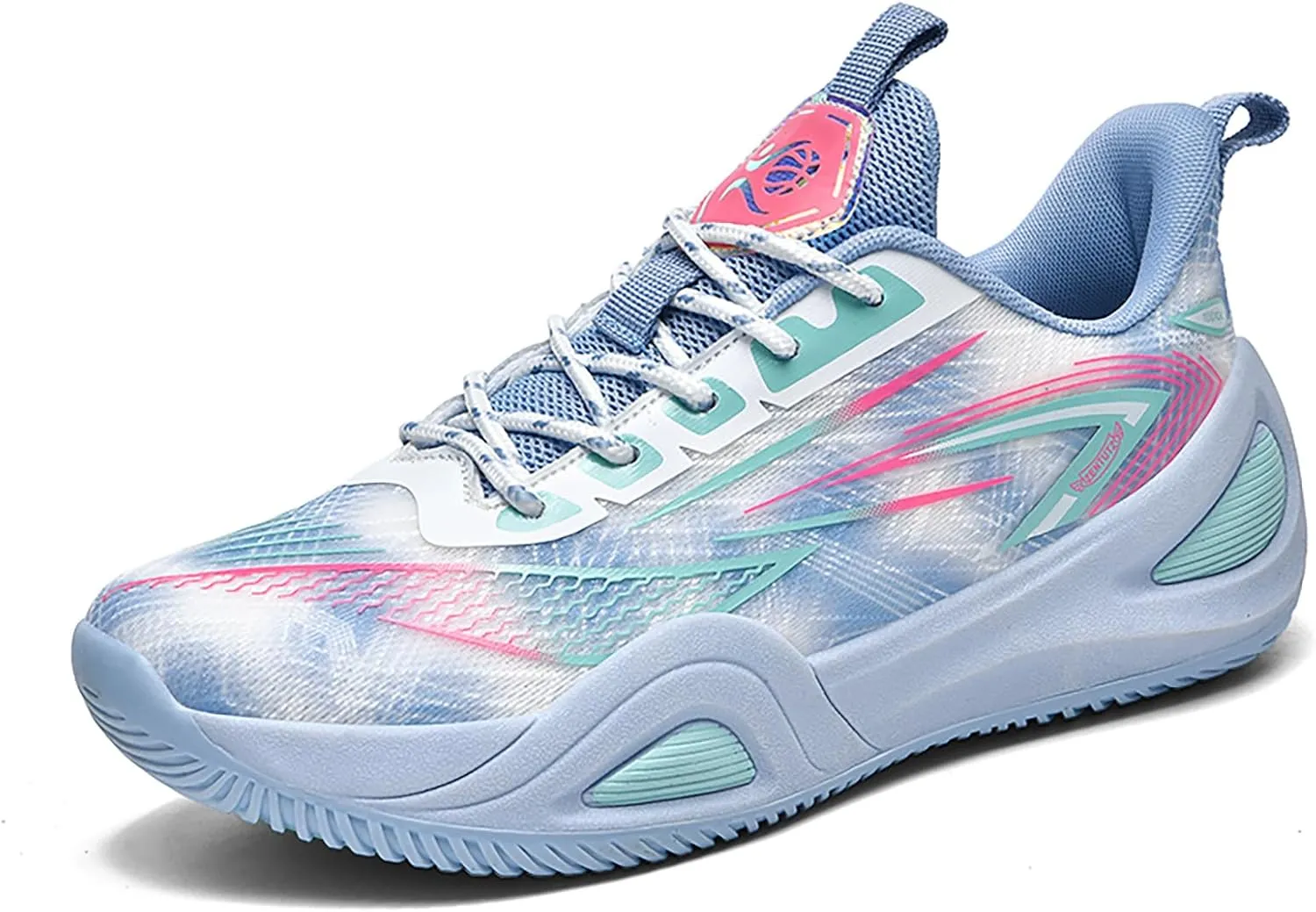 Men's Women's High-Top Basketball Shoes - Breathable Mesh with Cushioned Midsole & Non-Slip Rubber Outsole, Vibrant Split-Color Design Sport Shoes, Indoor/Outdoor Court Sneakers