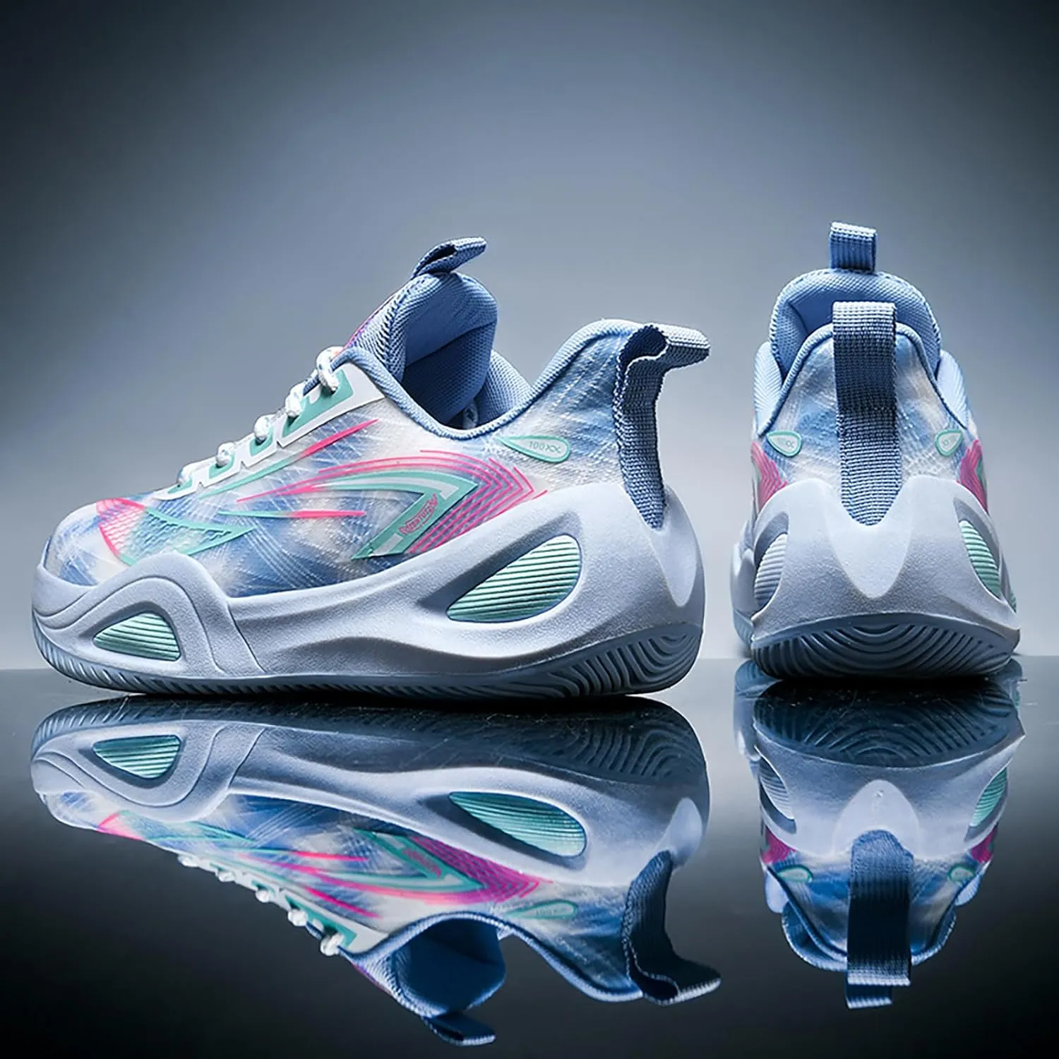 Men's Women's High-Top Basketball Shoes - Breathable Mesh with Cushioned Midsole & Non-Slip Rubber Outsole, Vibrant Split-Color Design Sport Shoes, Indoor/Outdoor Court Sneakers