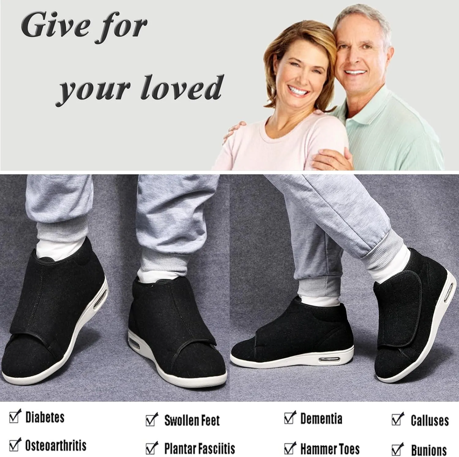 Mens Womens Wide Diabetic Shoes Slippers, Adjustable Winter Warm Boots Lightweight Elderly Walking Shoes for Swollen Feet Edema Indoor Outdoor Widening Shoes