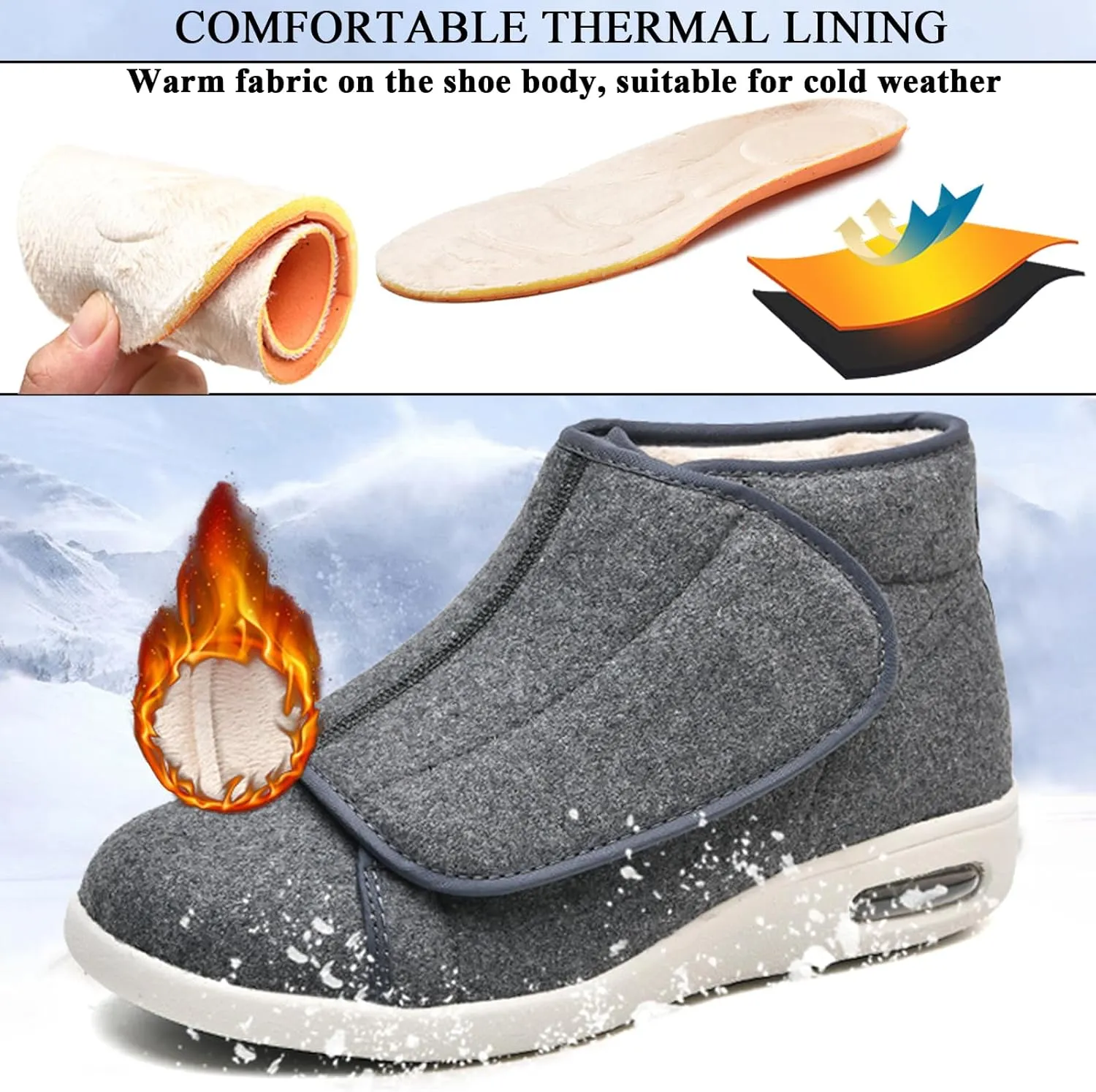 Mens Womens Wide Diabetic Shoes Slippers, Adjustable Winter Warm Boots Lightweight Elderly Walking Shoes for Swollen Feet Edema Indoor Outdoor Widening Shoes