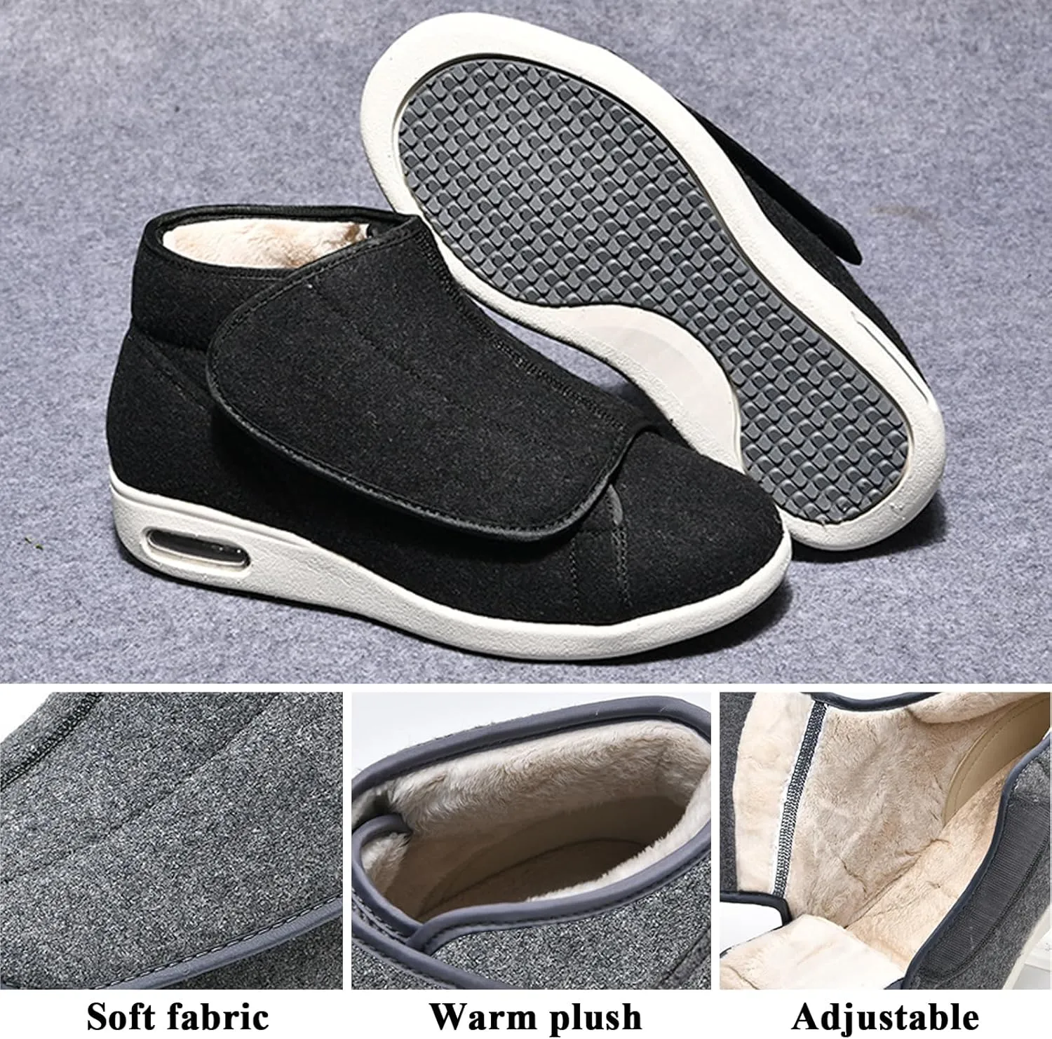 Mens Womens Wide Diabetic Shoes Slippers, Adjustable Winter Warm Boots Lightweight Elderly Walking Shoes for Swollen Feet Edema Indoor Outdoor Widening Shoes