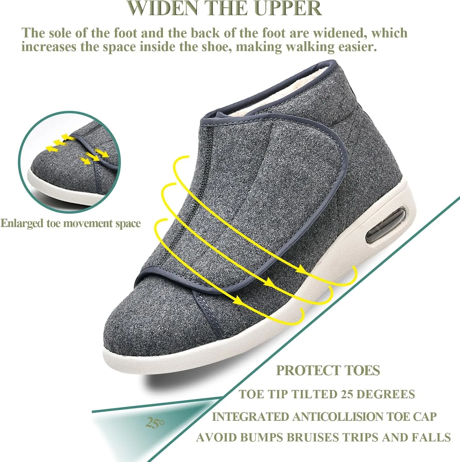 Mens Womens Wide Diabetic Shoes Slippers, Adjustable Winter Warm Boots Lightweight Elderly Walking Shoes for Swollen Feet Edema Indoor Outdoor Widening Shoes