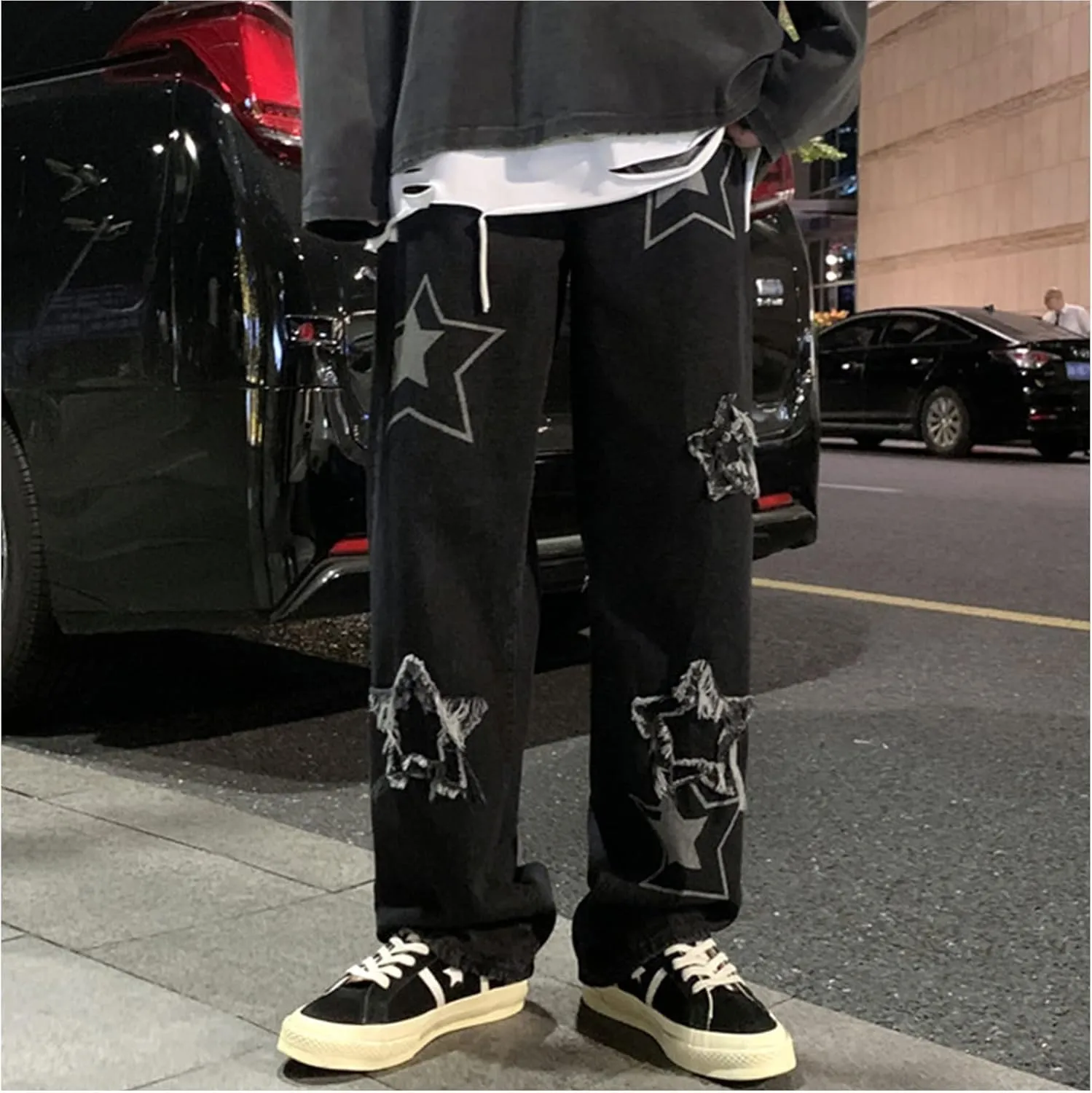 Mens Y2k Jeans Aesthetic Baggy Hip Hop Star Pants Grunge Loose Denim Jogger Y2k Fashion Streetwear