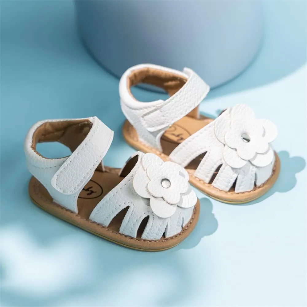 Miamooi Infant Baby Girls Boys Sandals Summer Bowknot Crib Shoes Toddler Pu Leather Flower Soft Rubber Sole Dress Flats First Walker Shoes