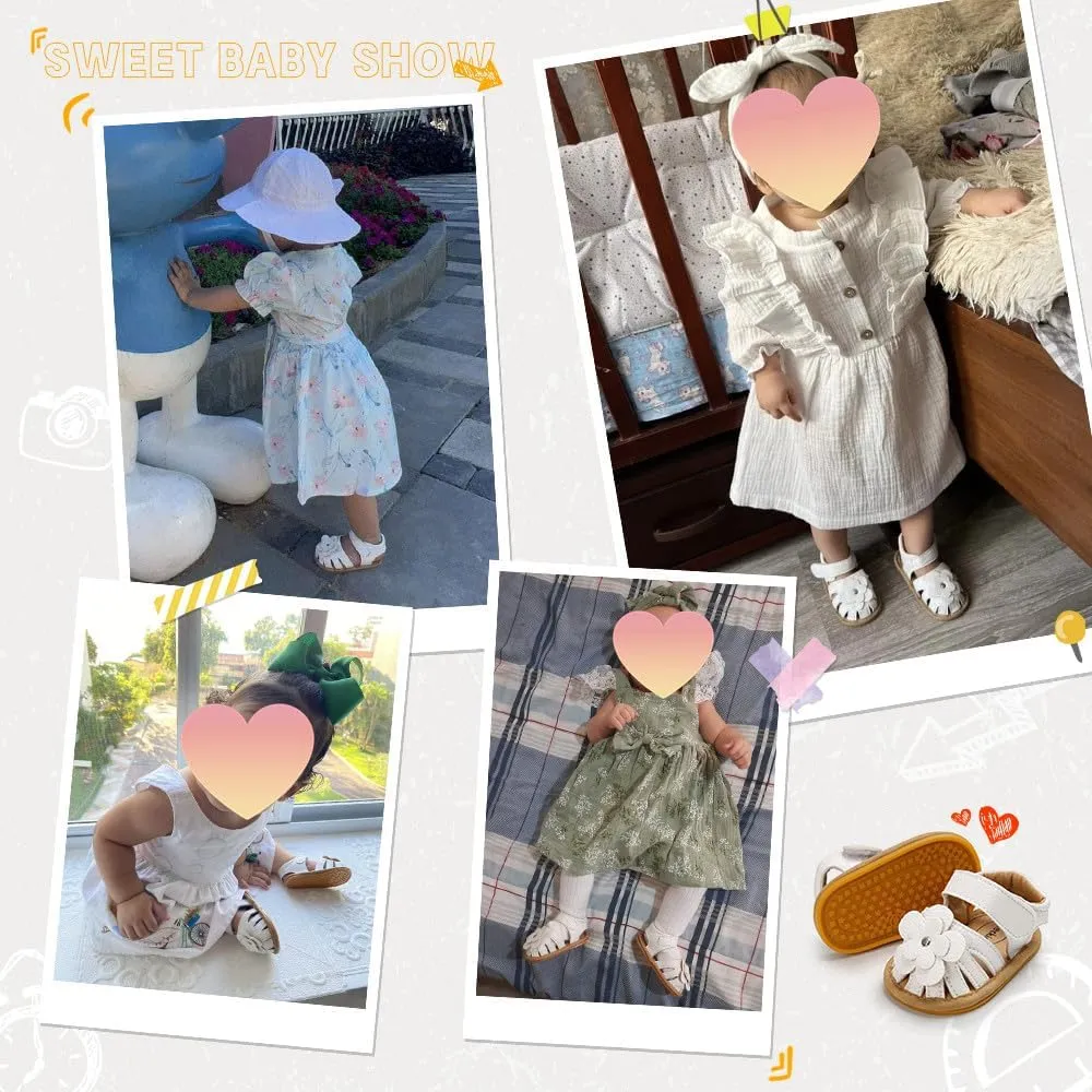 Miamooi Infant Baby Girls Boys Sandals Summer Bowknot Crib Shoes Toddler Pu Leather Flower Soft Rubber Sole Dress Flats First Walker Shoes