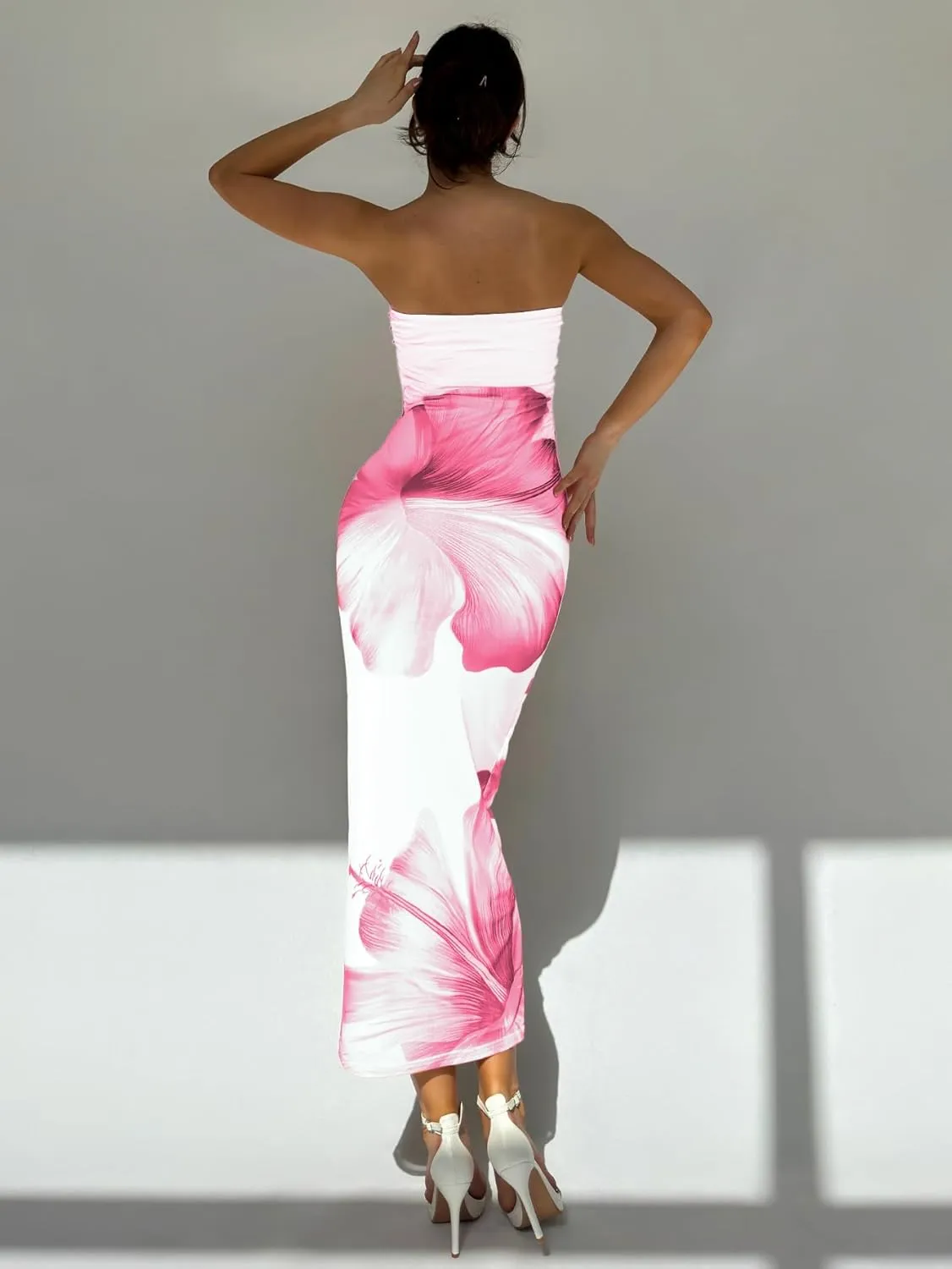 Milumia Women's Floral Strapless Bodycon Maxi Dress Summer Tube Top Dresses