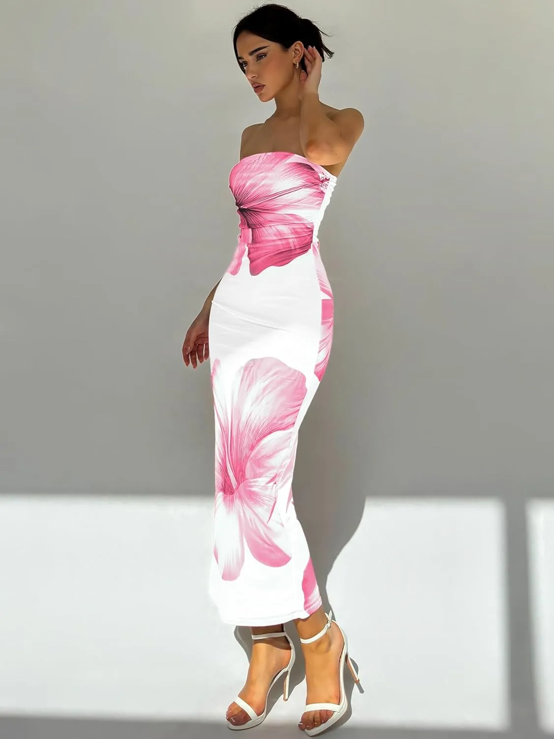 Milumia Women's Floral Strapless Bodycon Maxi Dress Summer Tube Top Dresses