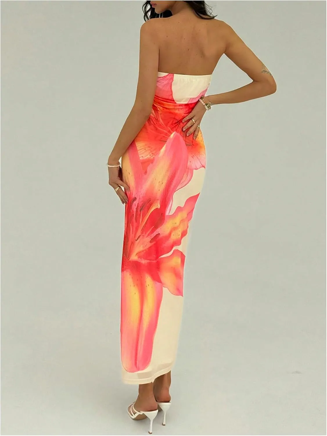 Milumia Women's Floral Strapless Bodycon Maxi Dress Summer Tube Top Dresses