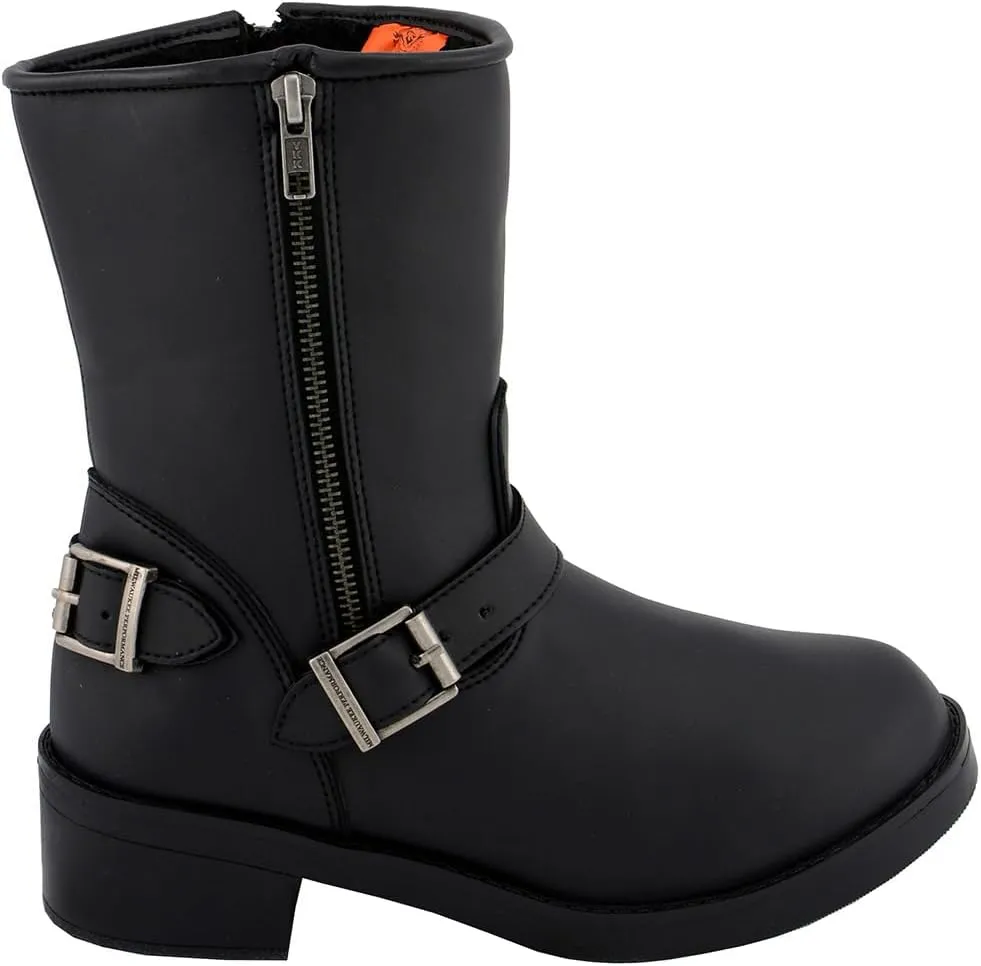 Milwaukee Leather MBL9475 Women's Classic Black Engineer Style Fashion Motorcycle Riding Boots w/Side Zipper - 6