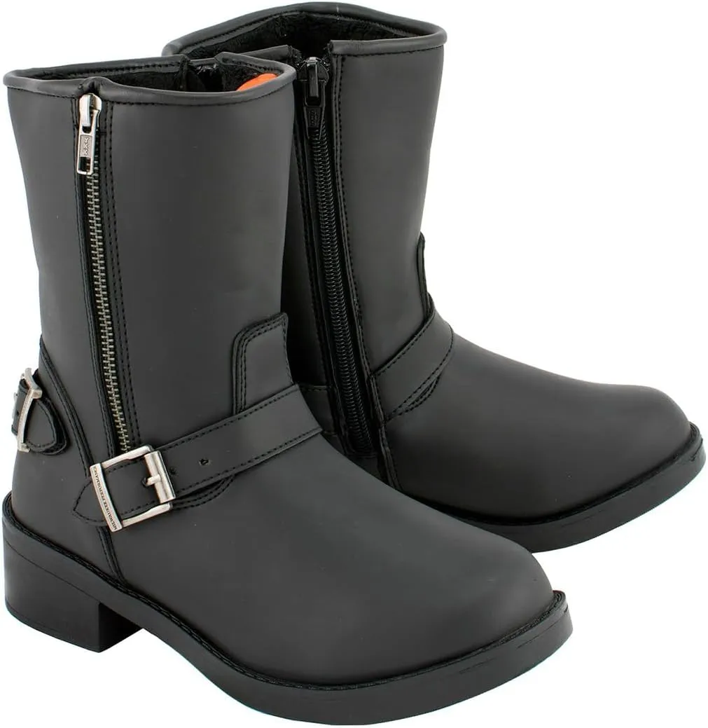 Milwaukee Leather MBL9475 Women's Classic Black Engineer Style Fashion Motorcycle Riding Boots w/Side Zipper - 6