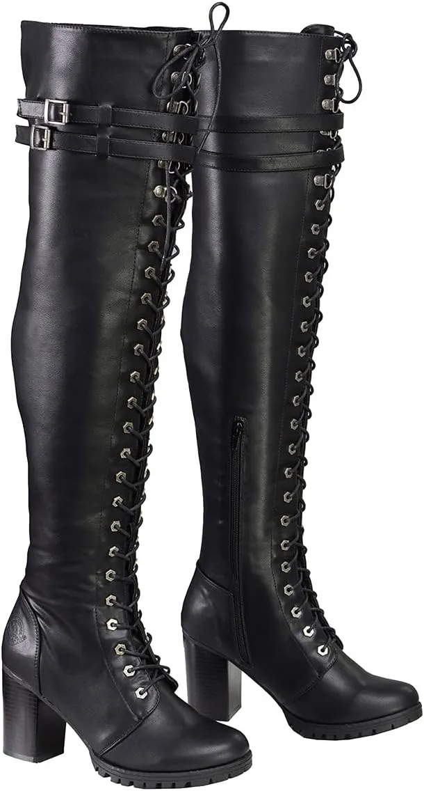 Milwaukee Leather Women's Black Above the Knee Lace-Up Fashion Casual Boots MBL9424