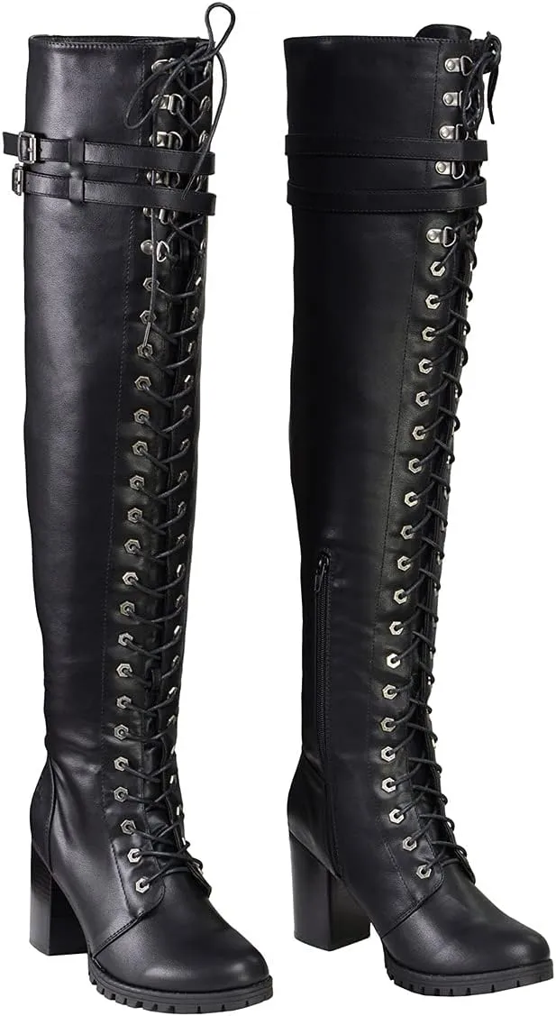 Milwaukee Leather Women's Black Above the Knee Lace-Up Fashion Casual Boots MBL9424