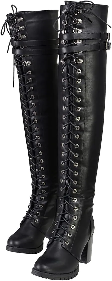 Milwaukee Leather Women's Black Above the Knee Lace-Up Fashion Casual Boots MBL9424