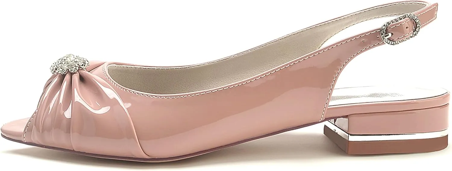 Minishion Bridal Shoes Flats Womens Girls Slingback Open Toe Wedding Evening Sandals Shoes with Knot BR255