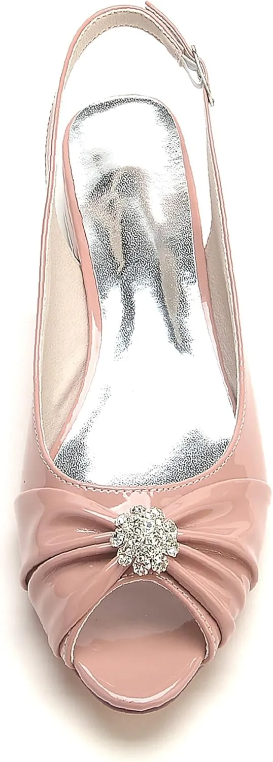 Minishion Bridal Shoes Flats Womens Girls Slingback Open Toe Wedding Evening Sandals Shoes with Knot BR255