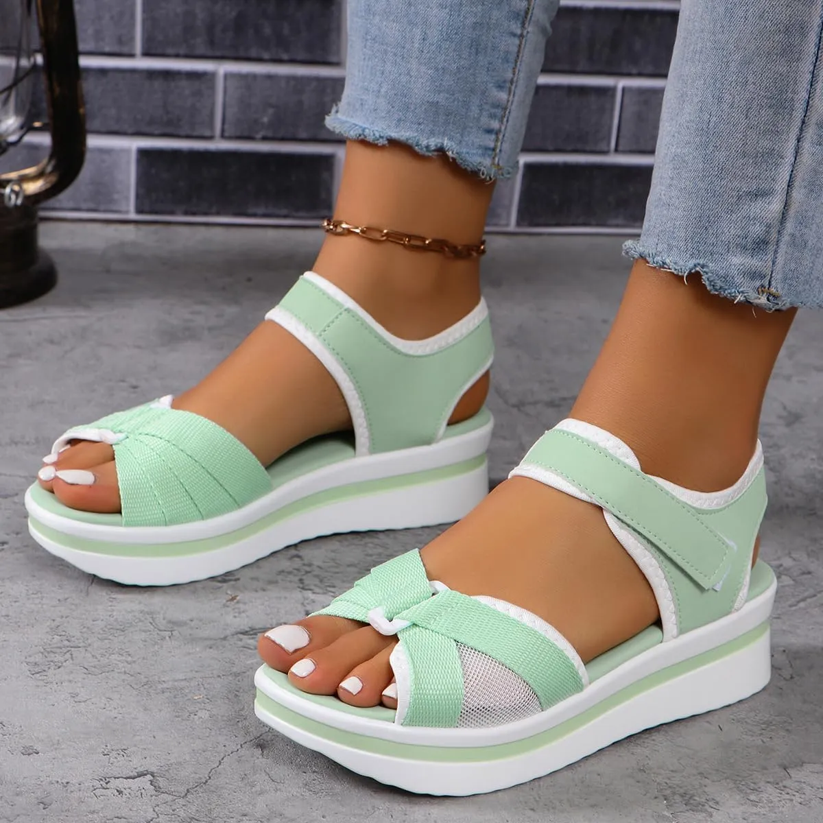 Mint Green Sandals for Women Platform Beach Summer Plus Size Mary Janes Cute Dressy Boho Bohemia Alternative Hiking Pumps Cruise Swimming Pool Rave Parties Gifts Festivals Holiday Vacation
