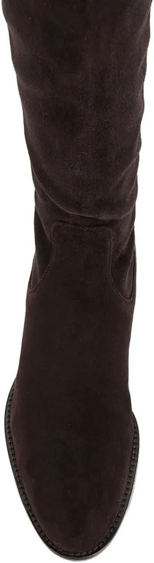 miss left Women Stretchy Knee High Boots Closed Almond Toe Flat Riding Boot with Strap Buckle Comfortable Winter Cold Weather Office Shoes Size 4-16 US