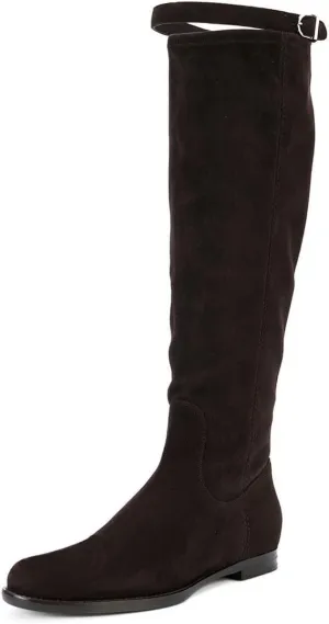 miss left Women Stretchy Knee High Boots Closed Almond Toe Flat Riding Boot with Strap Buckle Comfortable Winter Cold Weather Office Shoes Size 4-16 US