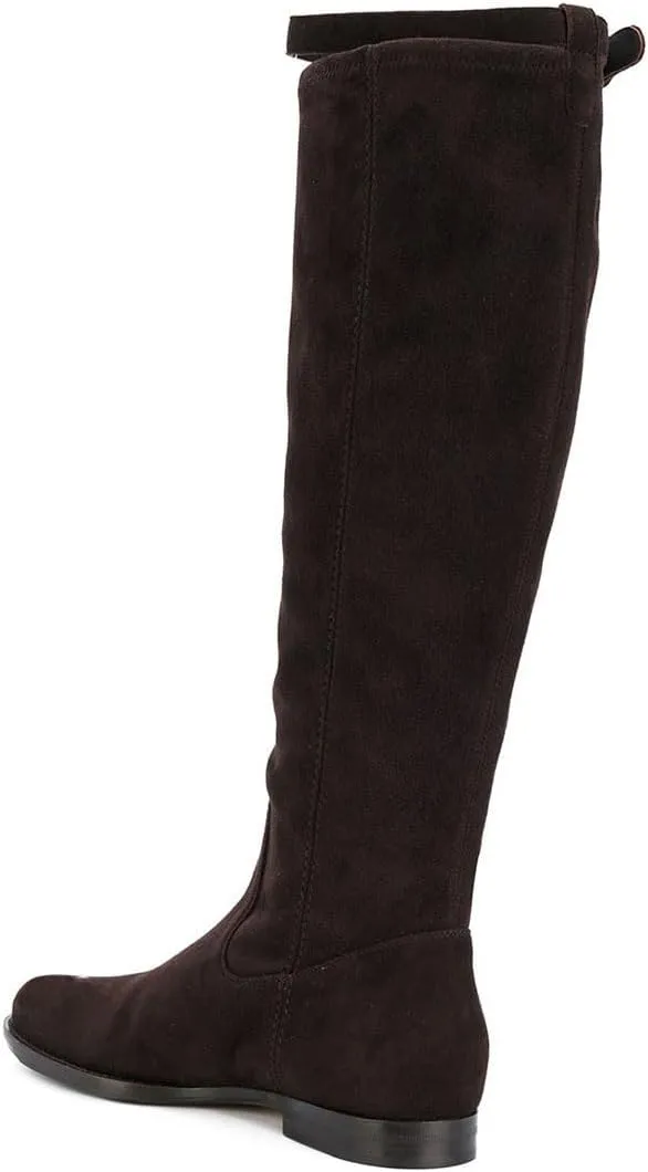 miss left Women Stretchy Knee High Boots Closed Almond Toe Flat Riding Boot with Strap Buckle Comfortable Winter Cold Weather Office Shoes Size 4-16 US
