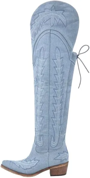 MissHeel Over the Knee Cowboy Boots for Women Adjustable Thigh High Cowgirl Boots