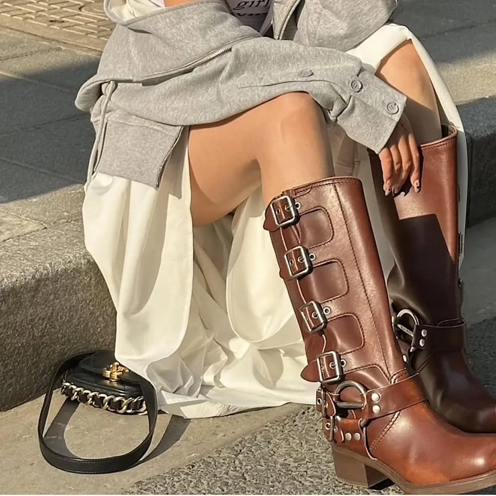MissHeel Riding Boots for Women Wide Calf Harness Boots