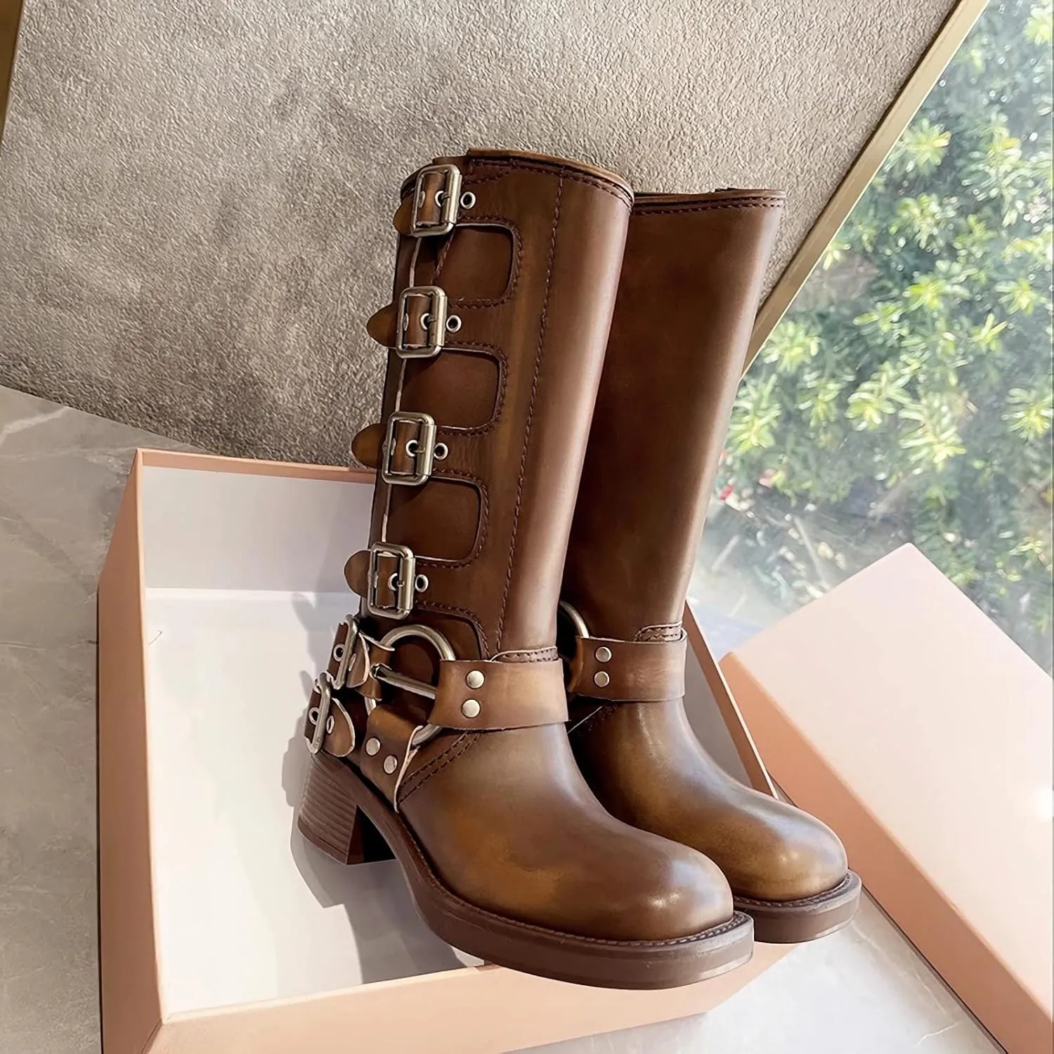 MissHeel Riding Boots for Women Wide Calf Harness Boots