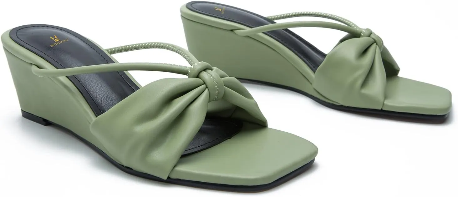 MOOMMO Women Wedge Mules Sandals Square Toe Slide Wedges Comfortable Sexy 2.5 Inch Wedge Mule Heels Open Toe Dress Office Party Chic Heeled Slipper Casual Summer 6-10 M US