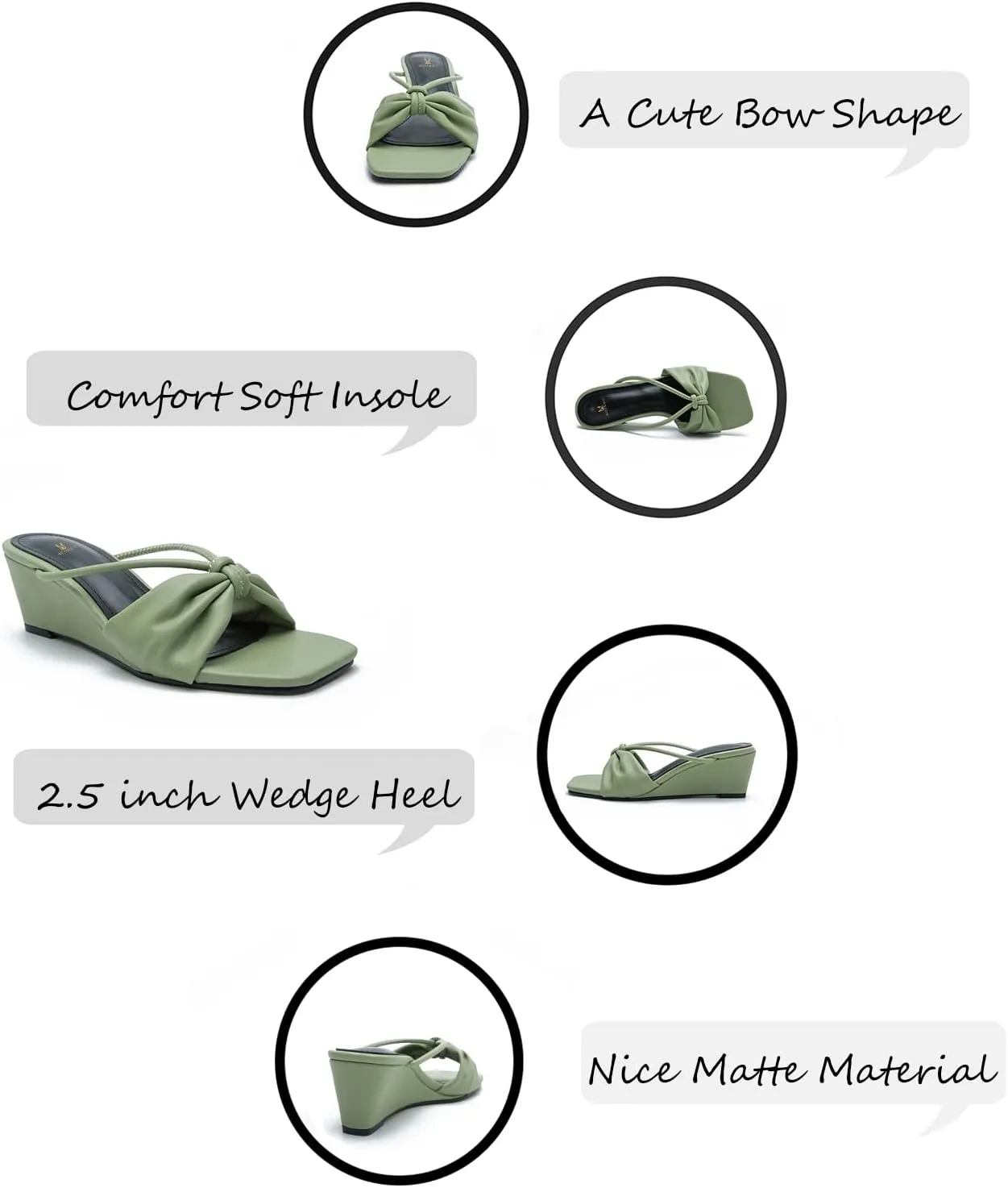MOOMMO Women Wedge Mules Sandals Square Toe Slide Wedges Comfortable Sexy 2.5 Inch Wedge Mule Heels Open Toe Dress Office Party Chic Heeled Slipper Casual Summer 6-10 M US