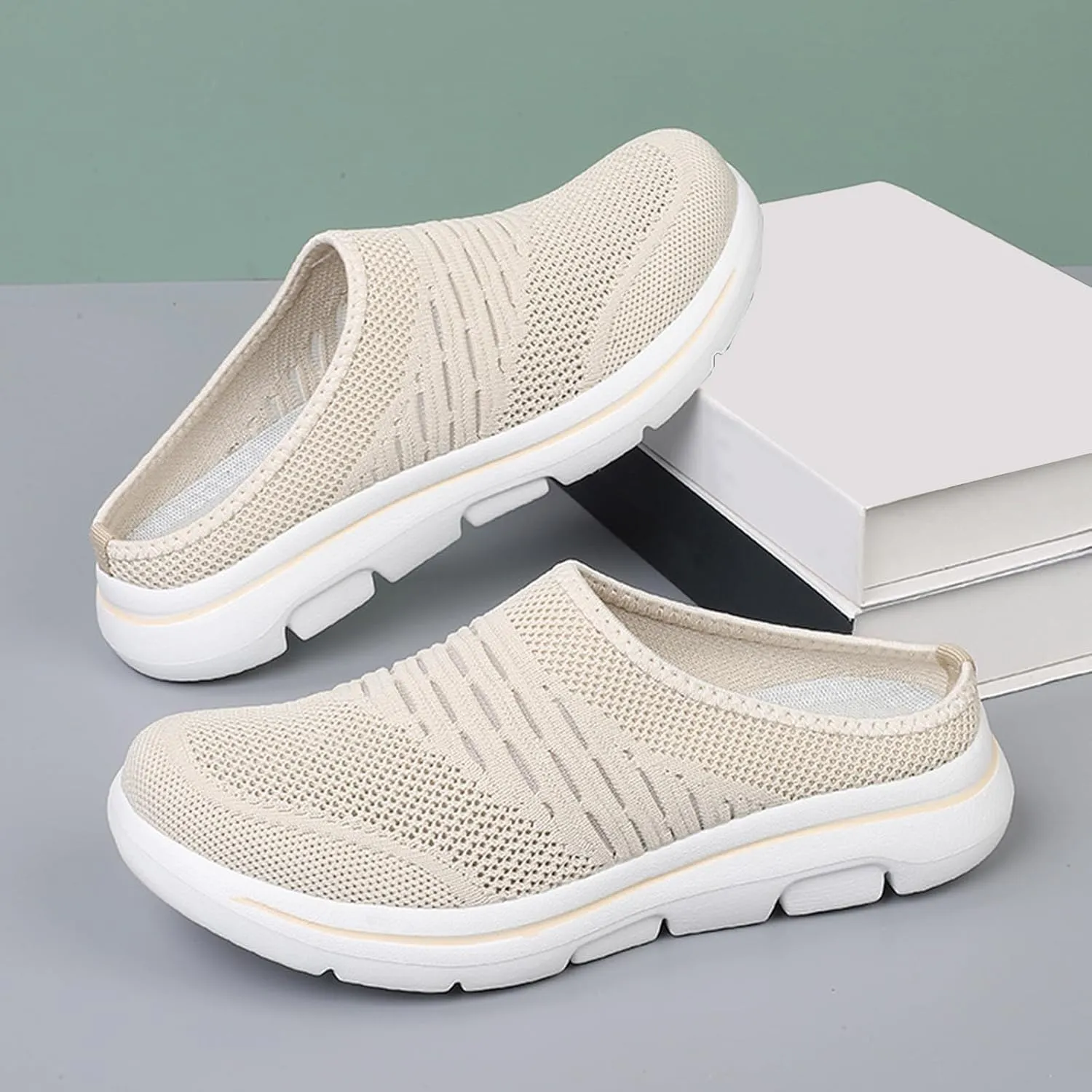 Mules for Women Men Light Slip On Open Back Shoes Comfort Walking Shoes, Knitted Mesh Breathable Slippers Backless Sneakers Casual Comfortable Outdoor Sports Wedge Mule