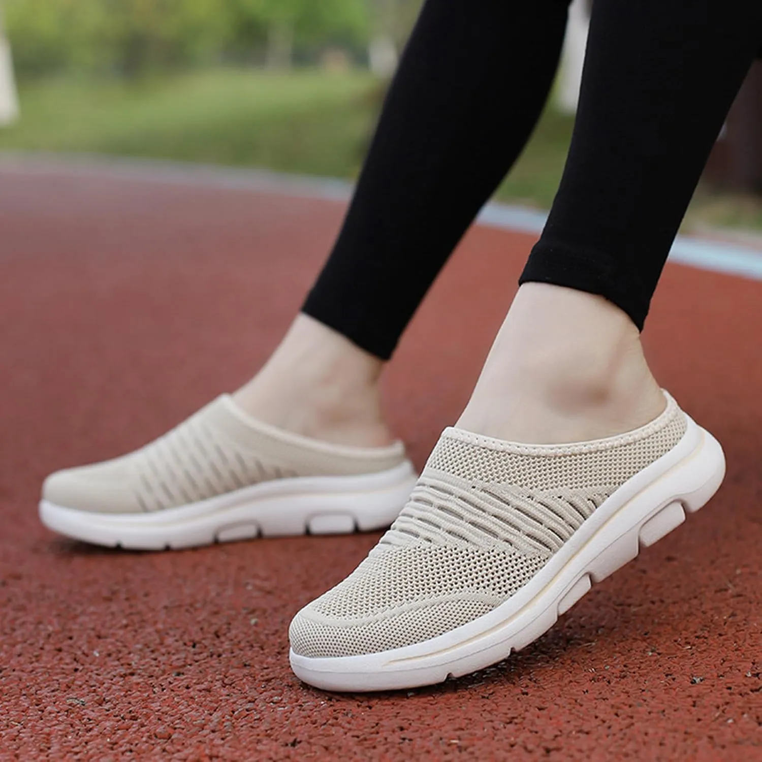 Mules for Women Men Light Slip On Open Back Shoes Comfort Walking Shoes, Knitted Mesh Breathable Slippers Backless Sneakers Casual Comfortable Outdoor Sports Wedge Mule