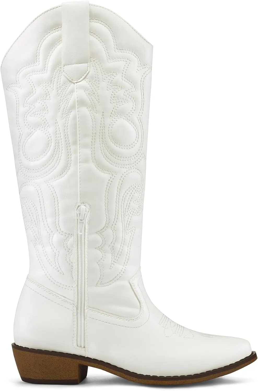 mysoft Women's Cowboy Boots Mid Calf Cowgirl Embroidered Western Pointed Toe Chunky Heel Pull On Knee High Boots