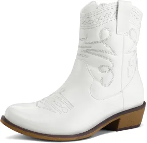 mysoft Women's Fashion Western Cowboy Ankle Boots Short Cowgirl Low Heel Booties