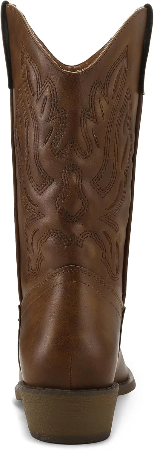 mysoft Women's Western Cowboy Boots Embroidered Mid-Calf Pointed Toe Cowgirl Boot