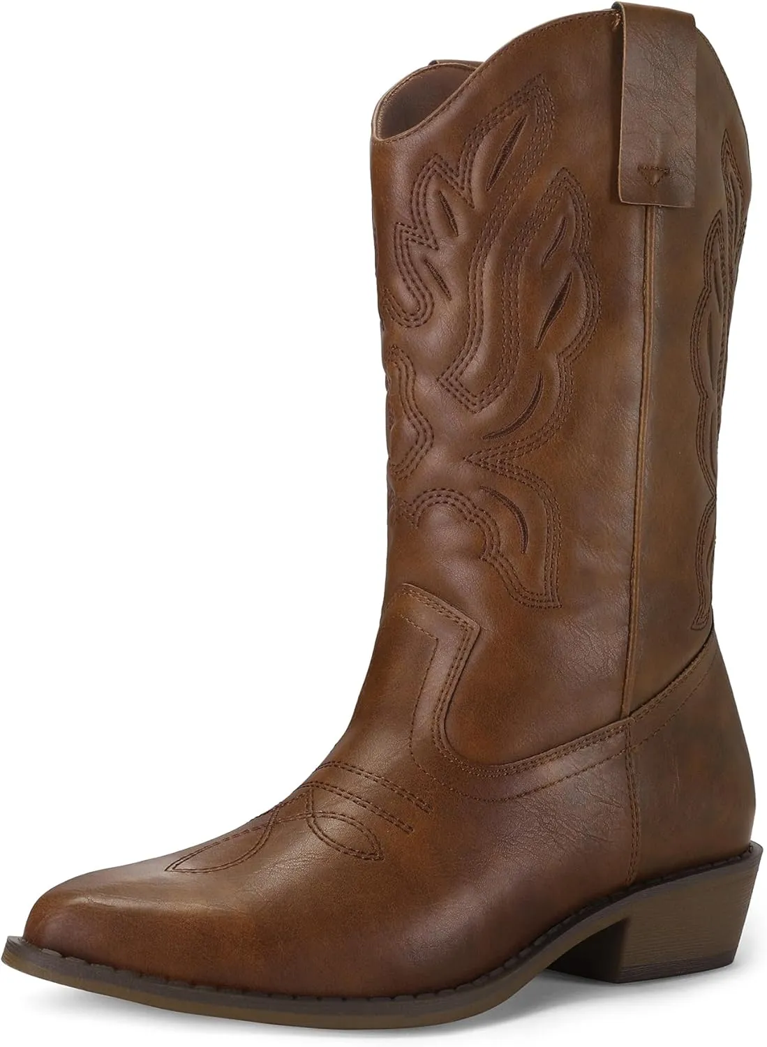 mysoft Women's Western Cowboy Boots Embroidered Mid-Calf Pointed Toe Cowgirl Boot