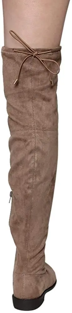Nature Breeze Olympia 20 Womens Stretchy Thigh High Side Zipper Low Heel Combat Boots