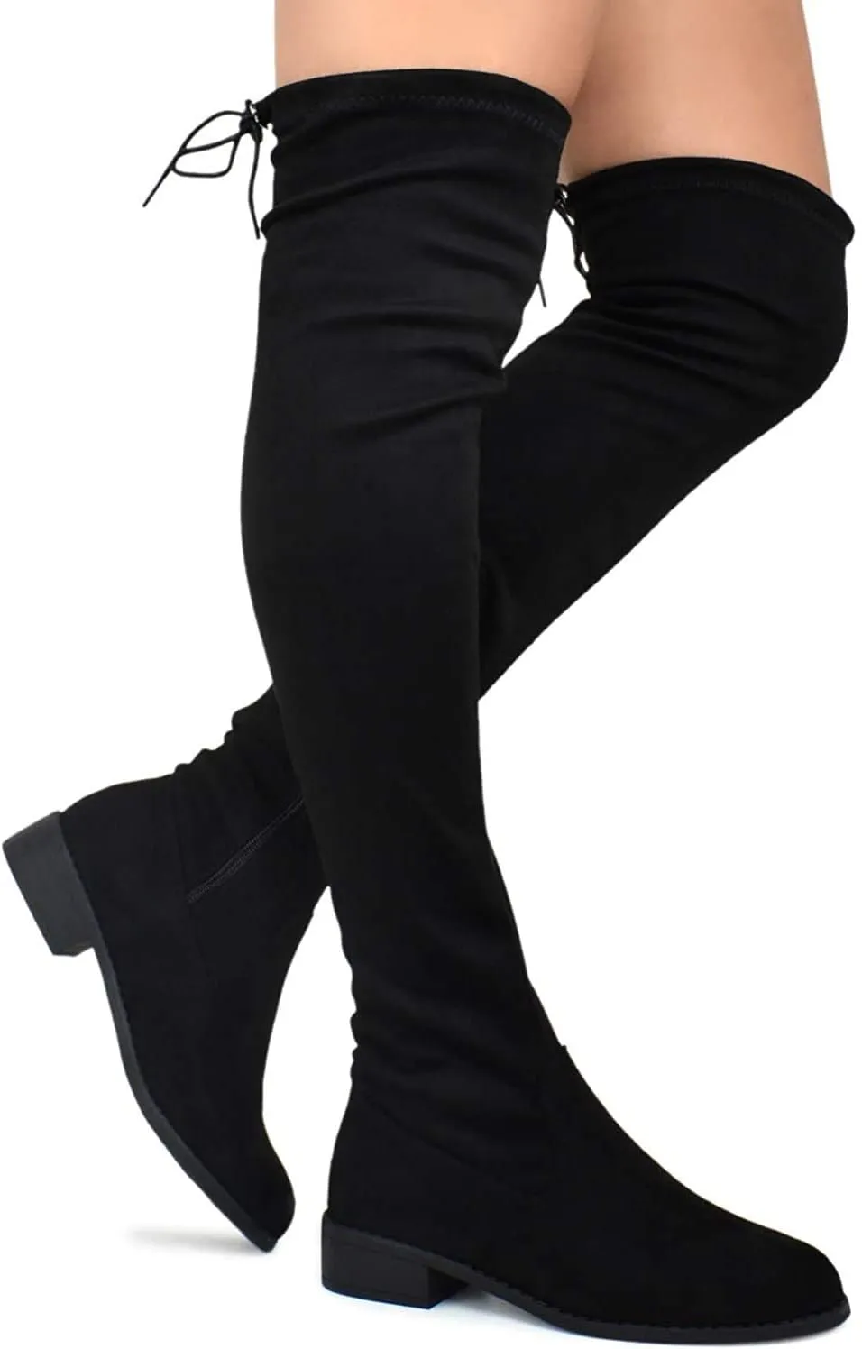 Nature Breeze Olympia 20 Womens Stretchy Thigh High Side Zipper Low Heel Combat Boots
