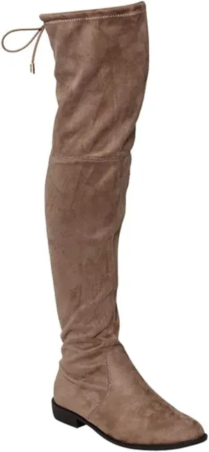 Nature Breeze Olympia 20 Womens Stretchy Thigh High Side Zipper Low Heel Combat Boots