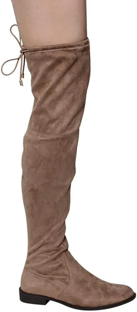 Nature Breeze Olympia 20 Womens Stretchy Thigh High Side Zipper Low Heel Combat Boots