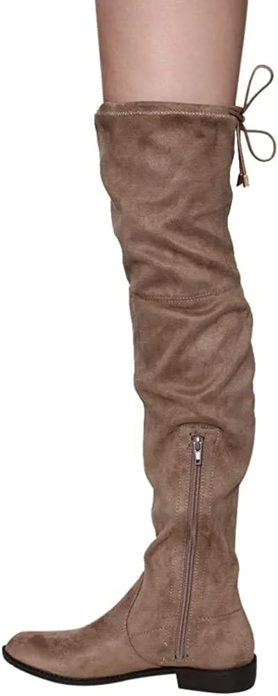 Nature Breeze Olympia 20 Womens Stretchy Thigh High Side Zipper Low Heel Combat Boots