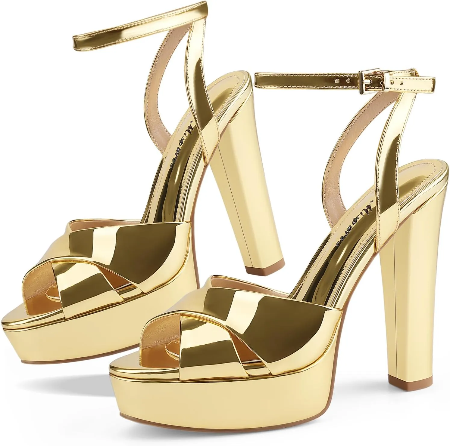 Oh Mispares Block High Heel Sandals for Women Peep Toe Platform Cross Strappy Sexy Heeled Gold Slingback Heels for Dress Jeans Summer Weddings