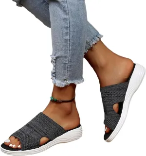 OMIREL Platform Sandals Women Casual Summer Hollow Out Vintage Comfy Sports Knit Sandals Slip on Slipper Open Toe Fish Mouth Beach Casual Sandals,Black,US10/EU41